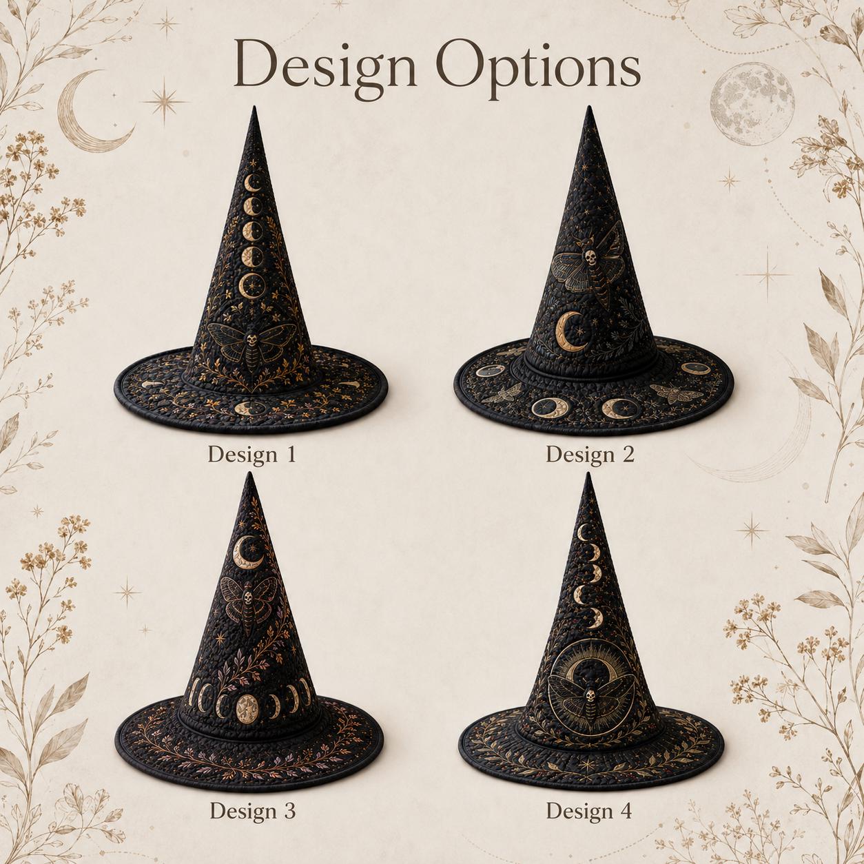 Moon Phase Quilted Witch Hat for Celestial Moth Halloween Decor and Lunar Witchy Table Centerpiece with Mystical Gothic Gift - photo 5