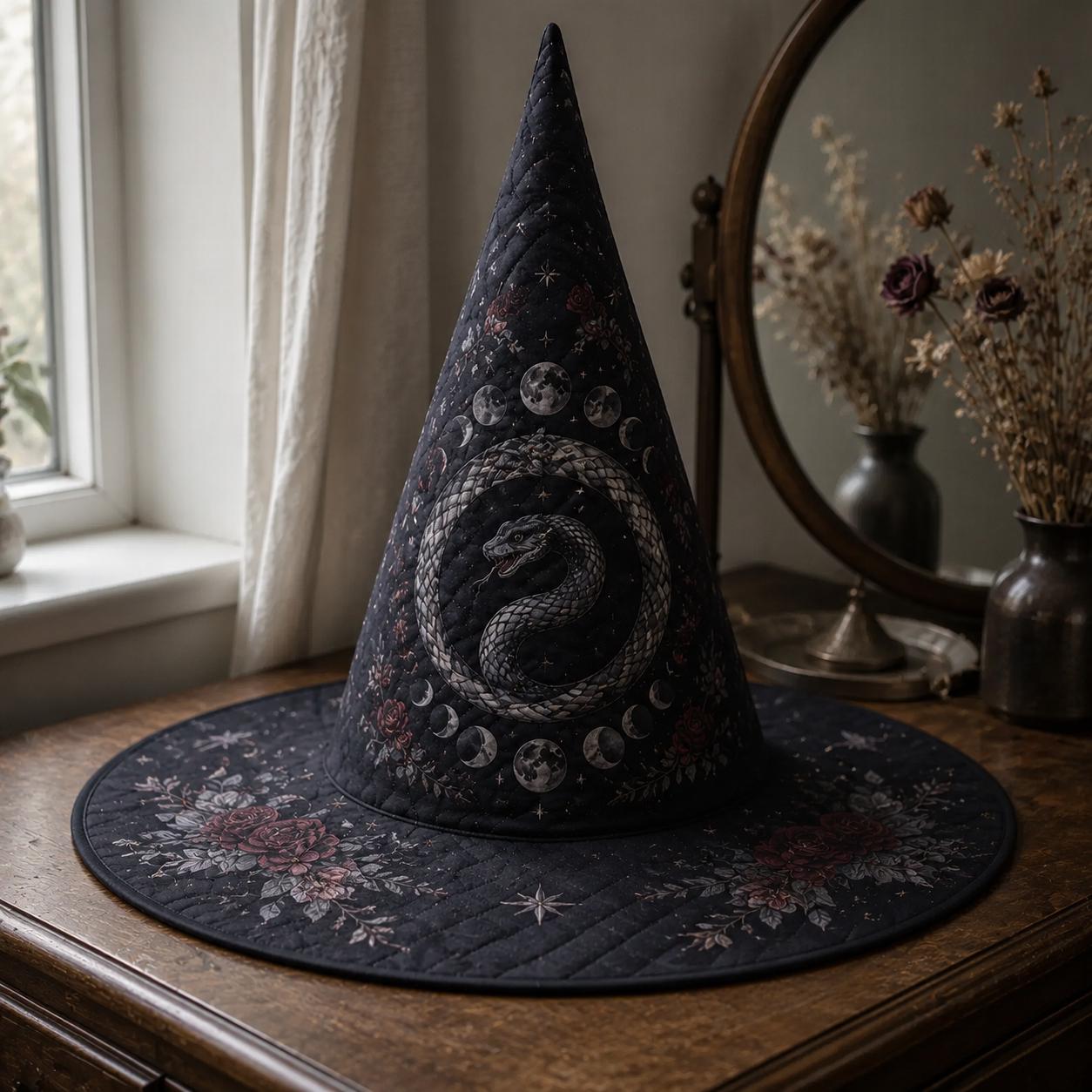 Witch Hat – Quilted Celestial Snake Moon Serpent Gothic Witchy Table Centerpiece Decor for Mystical Lover Gift and Halloween - photo 2