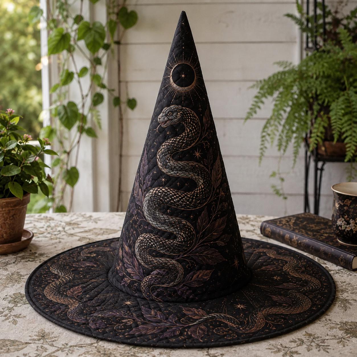 Witch Hat – Quilted Celestial Snake Moon Serpent Gothic Witchy Table Centerpiece Decor for Mystical Lover Gift and Halloween - photo 4
