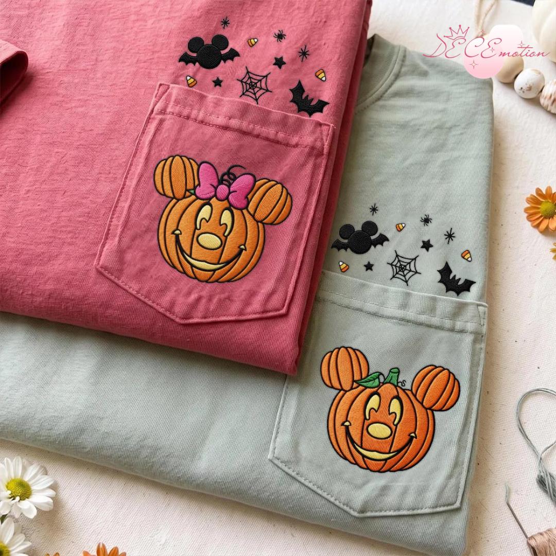 Embroidered Mickey and Minnie Pumpkin Comfort Colors Pocket Shirt for Mickey's Not So Scary Disney Halloween Party Spooky Tee - photo 4