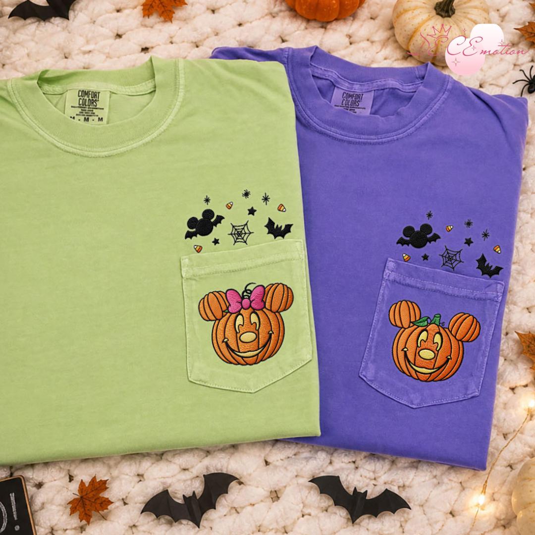 Embroidered Mickey and Minnie Pumpkin Comfort Colors Pocket Shirt for Mickey's Not So Scary Disney Halloween Party Spooky Tee - photo 6
