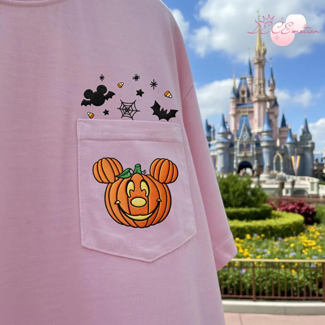 Embroidered Mickey and Minnie Pumpkin Comfort Colors Pocket Shirt for Mickey's Not So Scary Disney Halloween Party Spooky Tee - photo 7