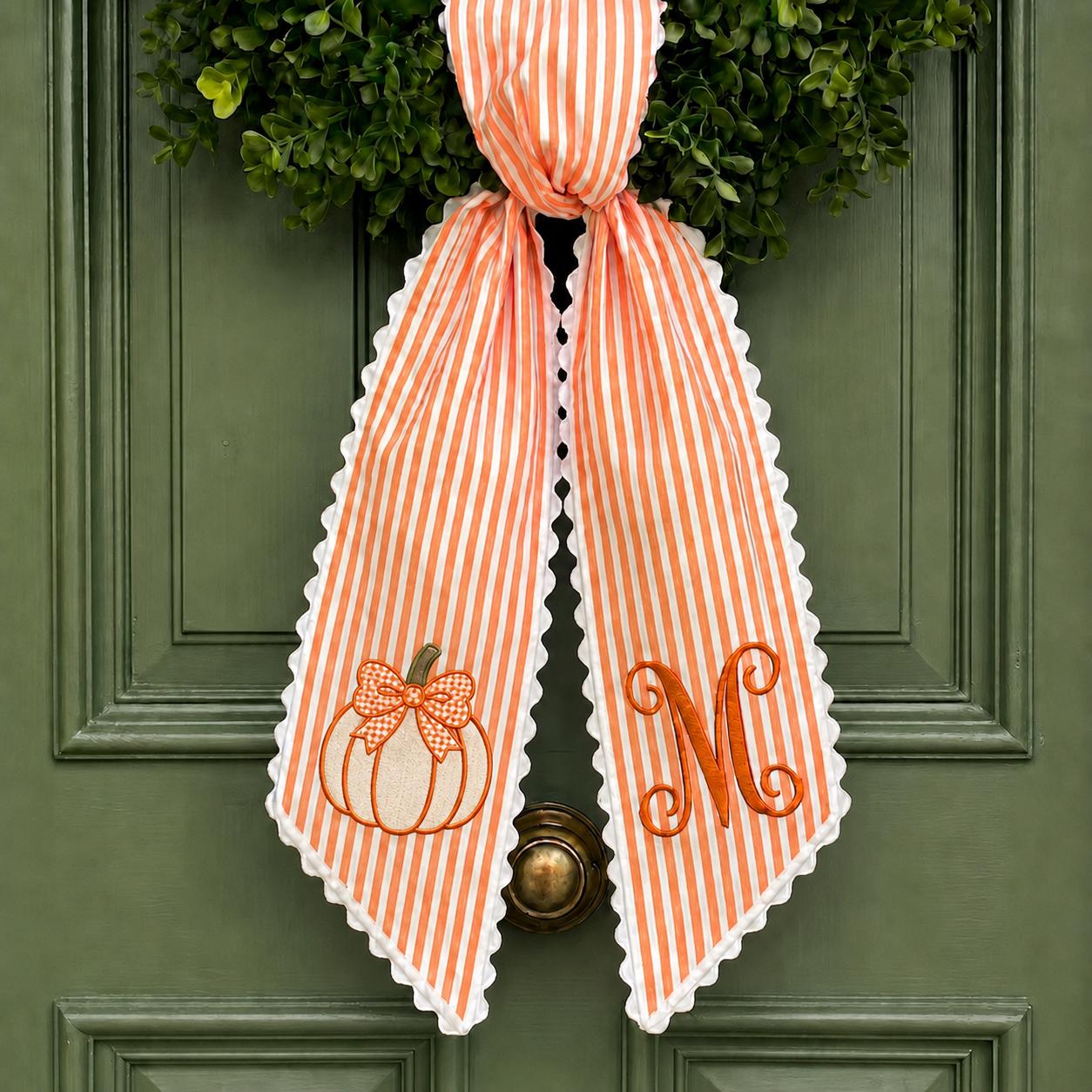 Personalized Embroidery Monogram All Season Wreath Sash Bundle – Floral Christmas, Halloween, and Fall Seasonal Front Door Decor Bow - photo 2