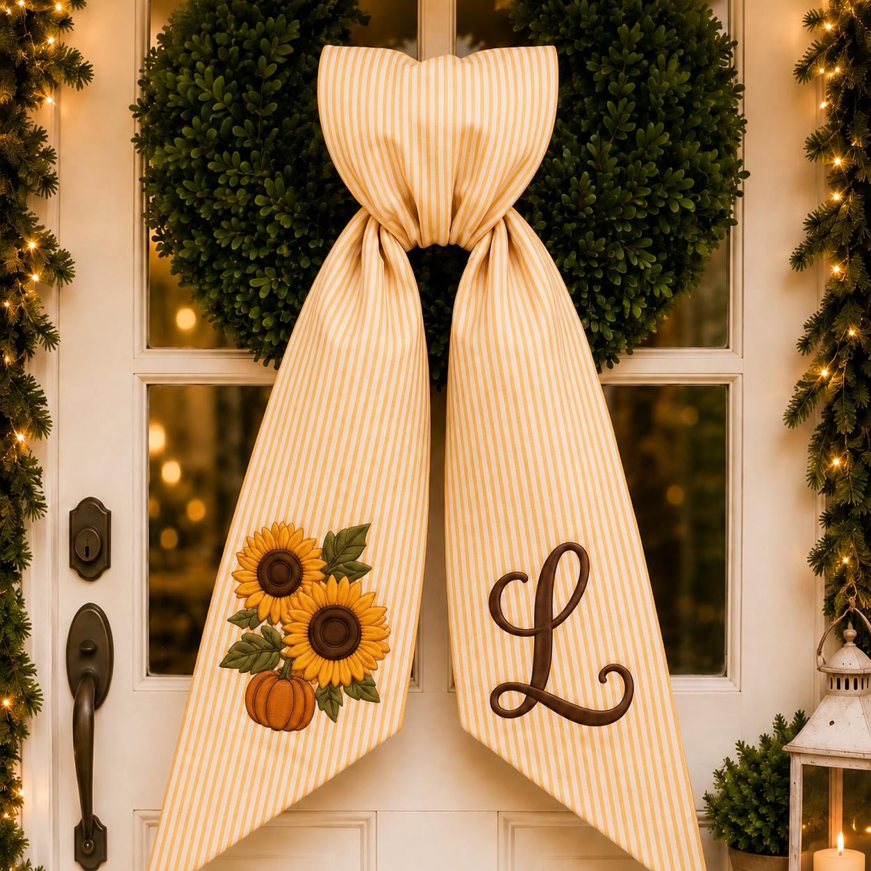 Personalized Embroidery Monogram All Season Wreath Sash Bundle – Floral Christmas, Halloween, and Fall Seasonal Front Door Decor Bow - photo 3