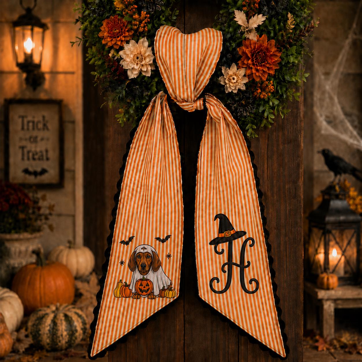 Personalized Embroidery Monogram All Season Wreath Sash Bundle – Floral Christmas, Halloween, and Fall Seasonal Front Door Decor Bow - photo 4