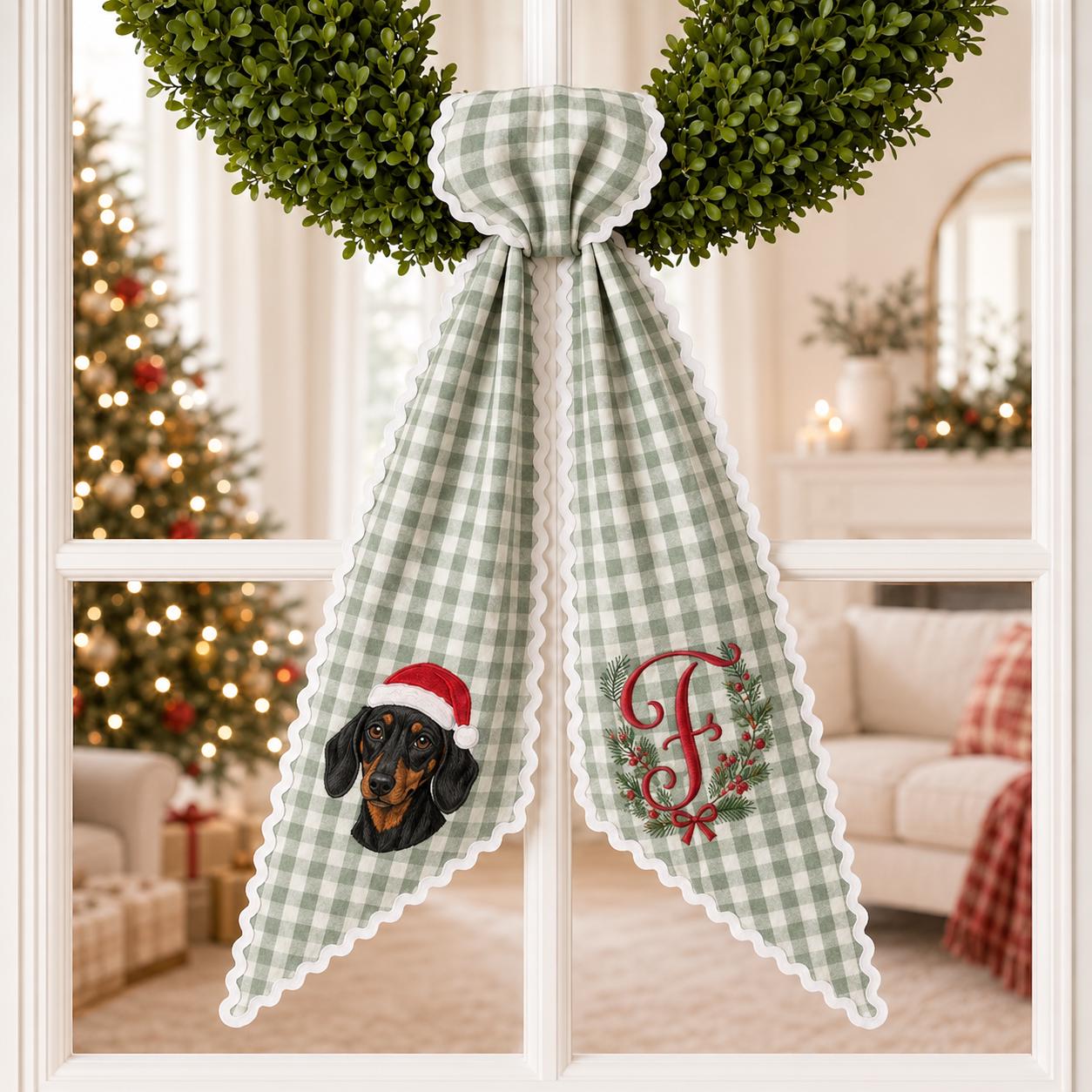 Personalized Embroidery Monogram All Season Wreath Sash Bundle – Floral Christmas, Halloween, and Fall Seasonal Front Door Decor Bow - photo 5
