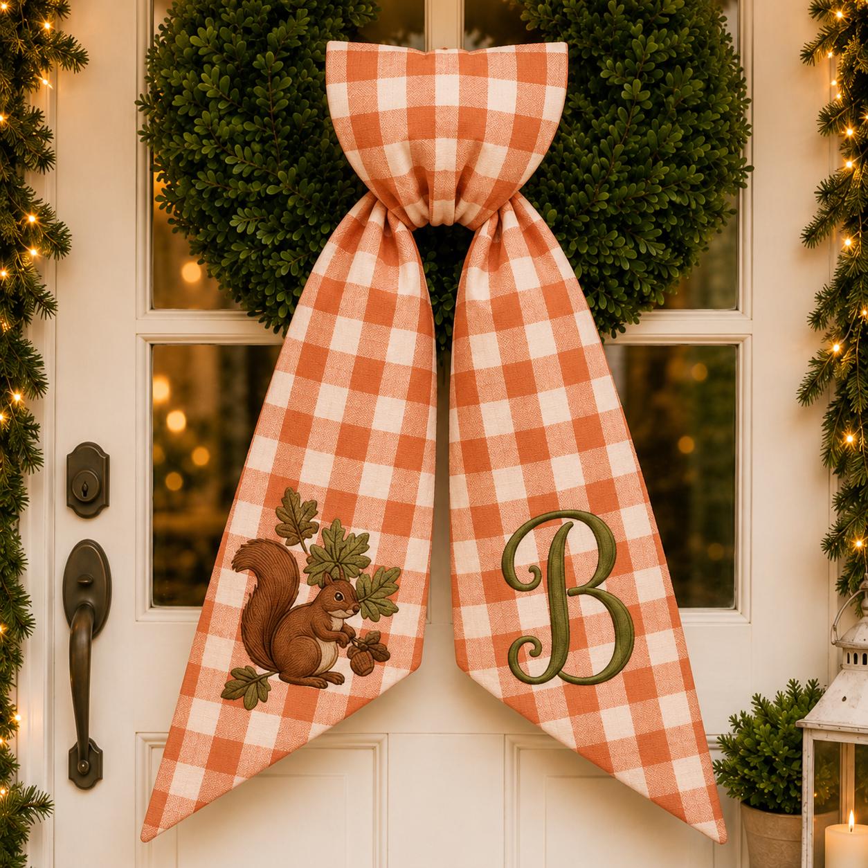 Personalized Embroidery Monogram All Season Wreath Sash Bundle – Floral Christmas, Halloween, and Fall Seasonal Front Door Decor Bow - photo 9