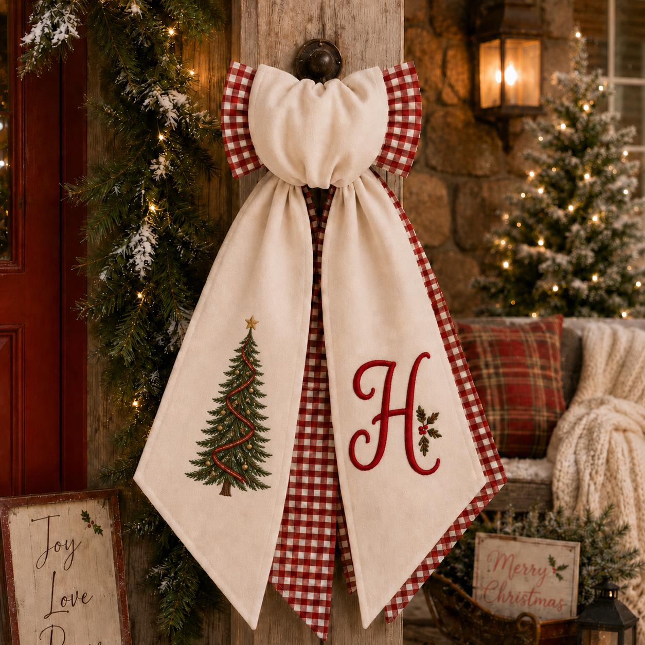 Personalized Embroidery Monogram All Season Wreath Sash Bundle – Floral Christmas, Halloween, and Fall Seasonal Front Door Decor Bow - photo 11