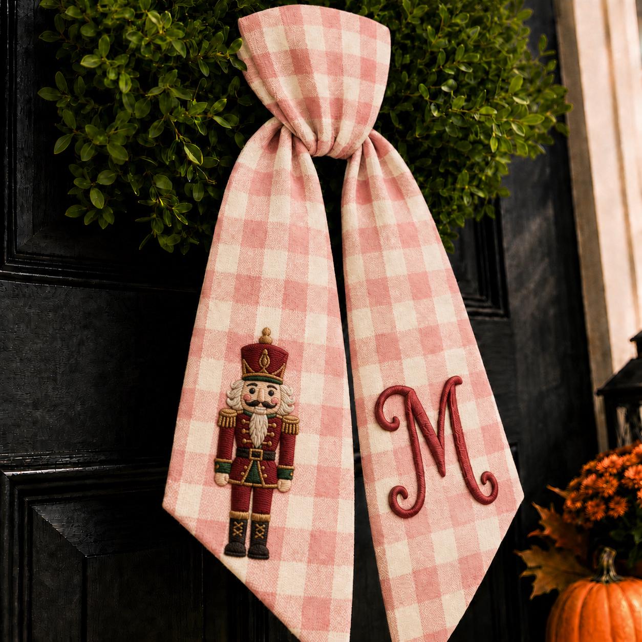 Personalized Custom Embroidery Monogram All Season Wreath Sash Bow – Poinsettia Wildlife Front Door Decor for Halloween, Fall, Christmas - photo 2