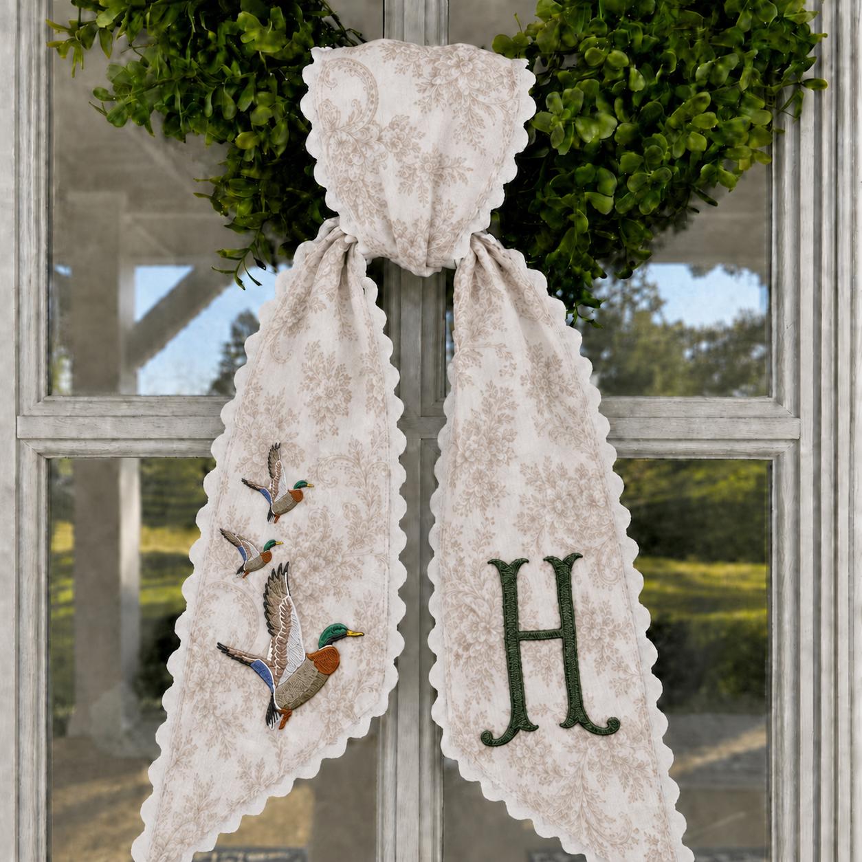 Personalized Custom Embroidery Monogram All Season Wreath Sash Bow – Poinsettia Wildlife Front Door Decor for Halloween, Fall, Christmas - photo 3