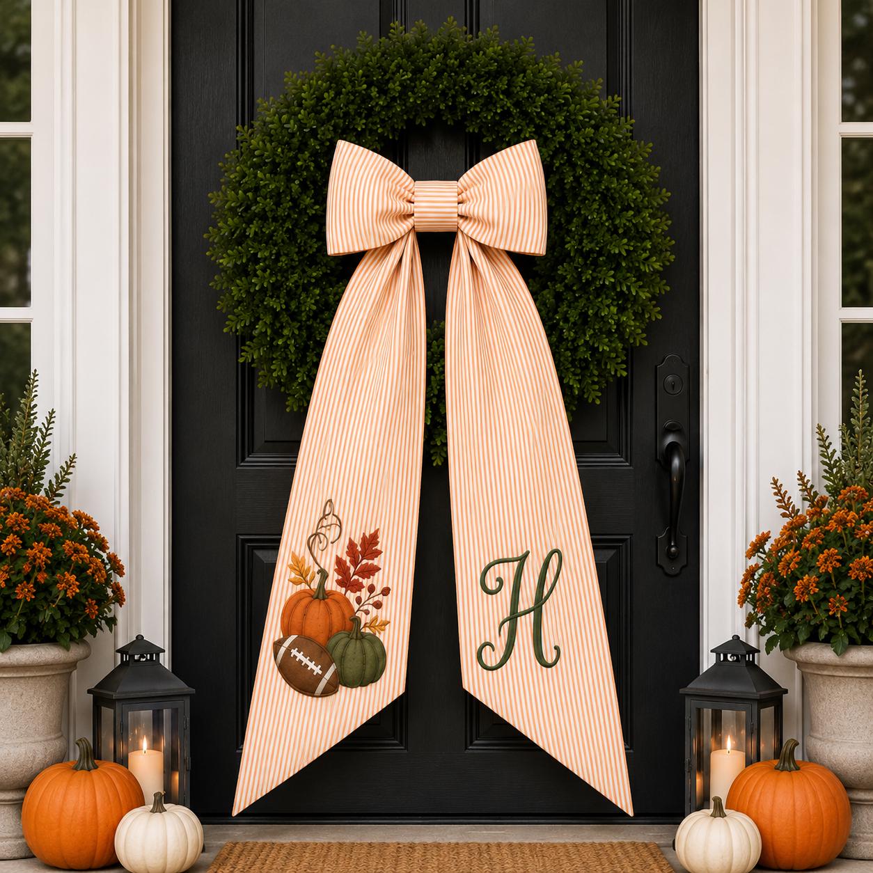 Personalized Custom Embroidery Monogram All Season Wreath Sash Bow – Poinsettia Wildlife Front Door Decor for Halloween, Fall, Christmas - photo 5