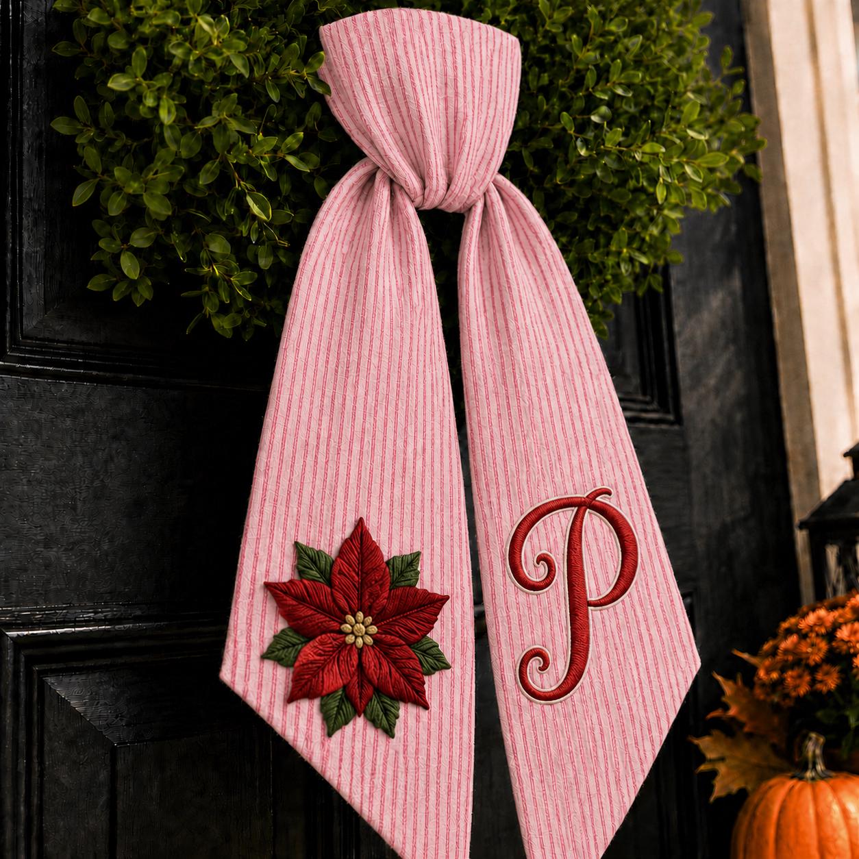 Personalized Custom Embroidery Monogram All Season Wreath Sash Bow – Poinsettia Wildlife Front Door Decor for Halloween, Fall, Christmas - photo 10