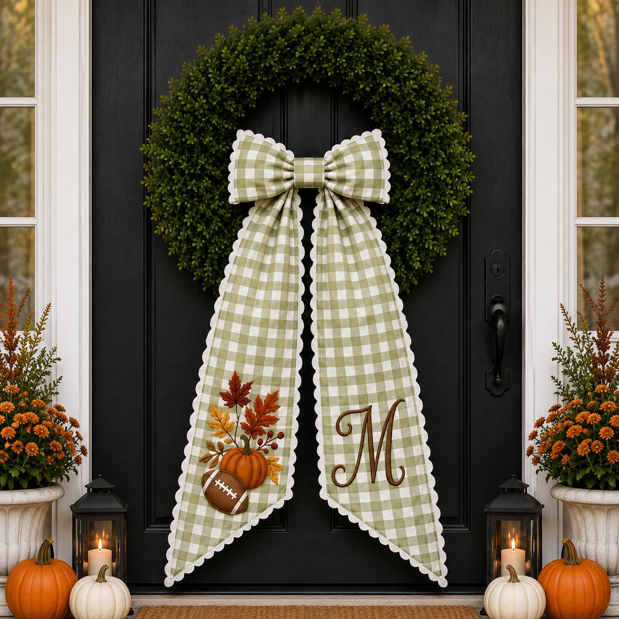 Personalized Custom Embroidery Monogram All Season Wreath Sash Bow – Poinsettia Wildlife Front Door Decor for Halloween, Fall, Christmas - photo 11
