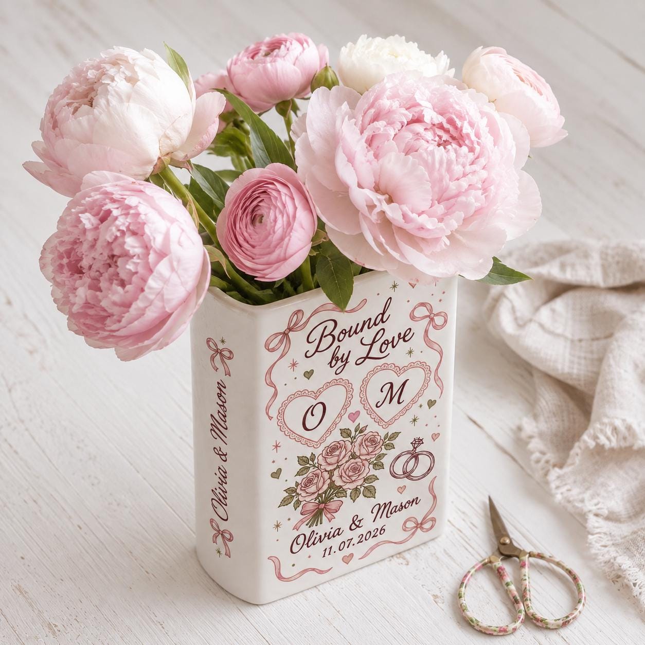 Personalized Wedding Book Vase – Custom Couple Name Ceramic Vase, Bound By Love Floral Bridal Shower Gift, Wedding Keepsake Decor - photo 2