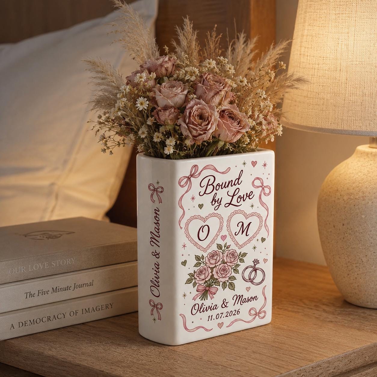 Personalized Wedding Book Vase – Custom Couple Name Ceramic Vase, Bound By Love Floral Bridal Shower Gift, Wedding Keepsake Decor - photo 3