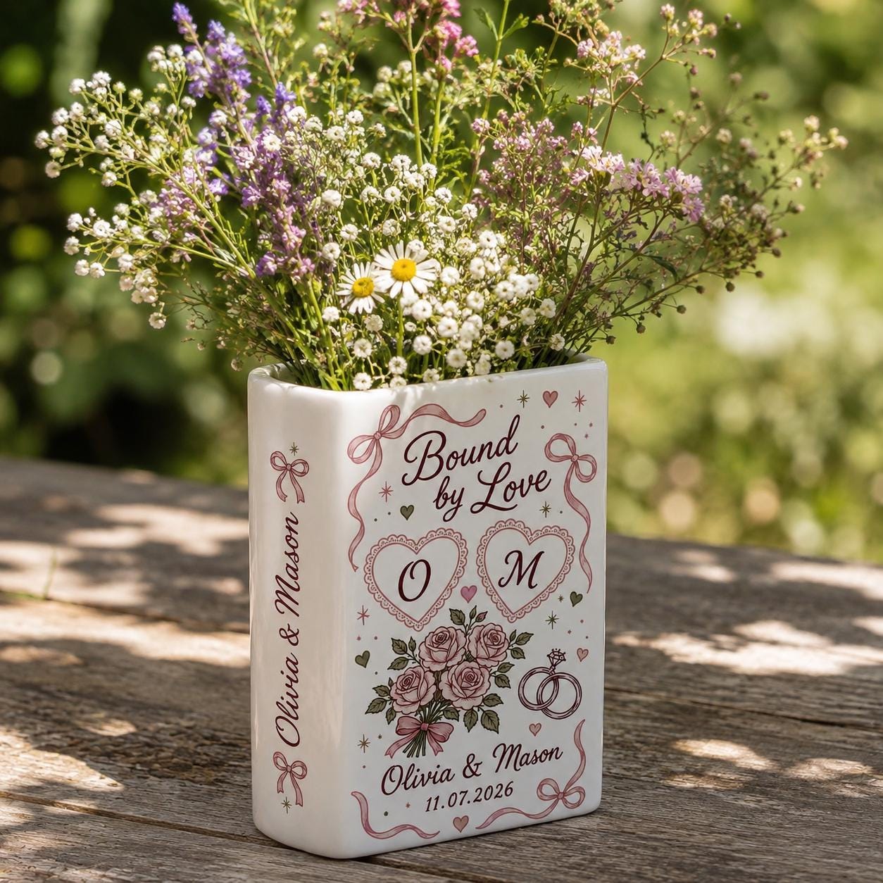 Personalized Wedding Book Vase – Custom Couple Name Ceramic Vase, Bound By Love Floral Bridal Shower Gift, Wedding Keepsake Decor - photo 5