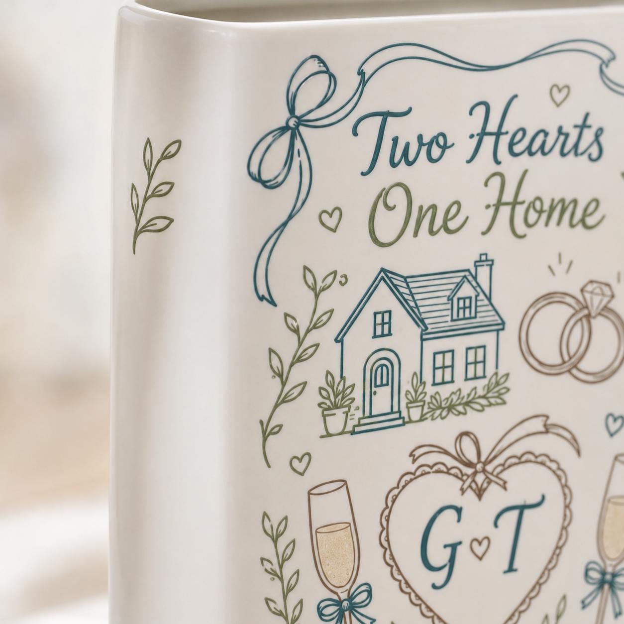 Personalized Wedding Book Vase – Custom Couple Name Ceramic Vase, Two Hearts One Home Bridal Shower Gift, Wedding Keepsake Decor - photo 4