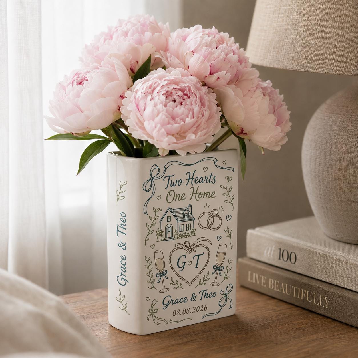 Personalized Wedding Book Vase – Custom Couple Name Ceramic Vase, Two Hearts One Home Bridal Shower Gift, Wedding Keepsake Decor - photo 5