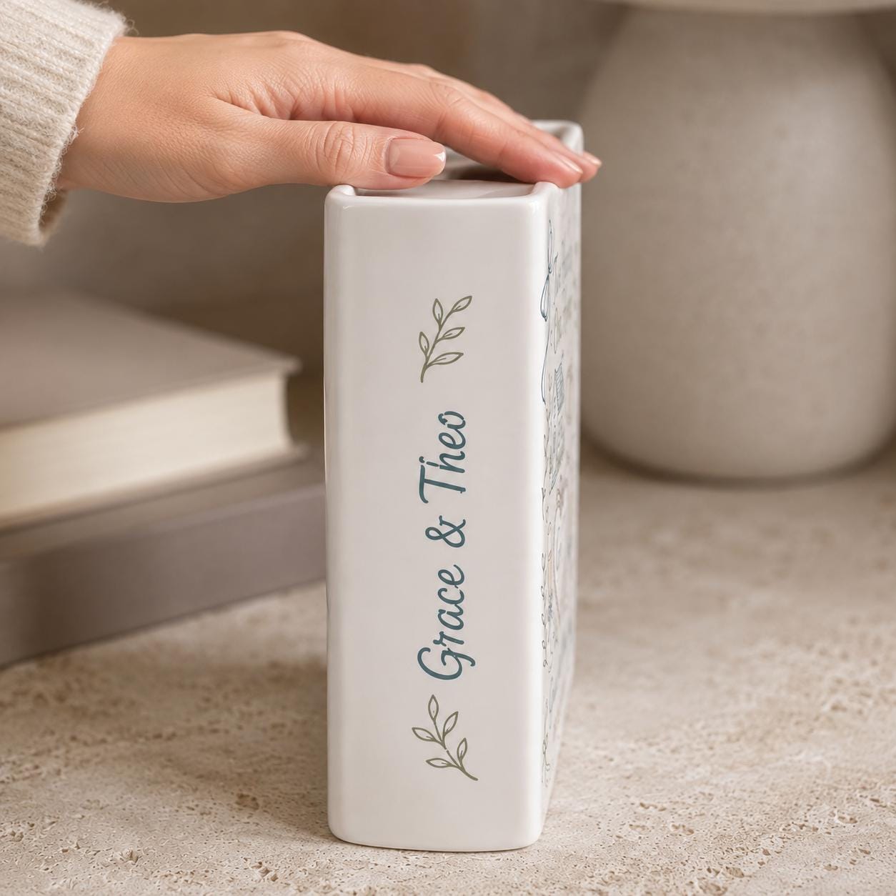 Personalized Wedding Book Vase – Custom Couple Name Ceramic Vase, Two Hearts One Home Bridal Shower Gift, Wedding Keepsake Decor - photo 6