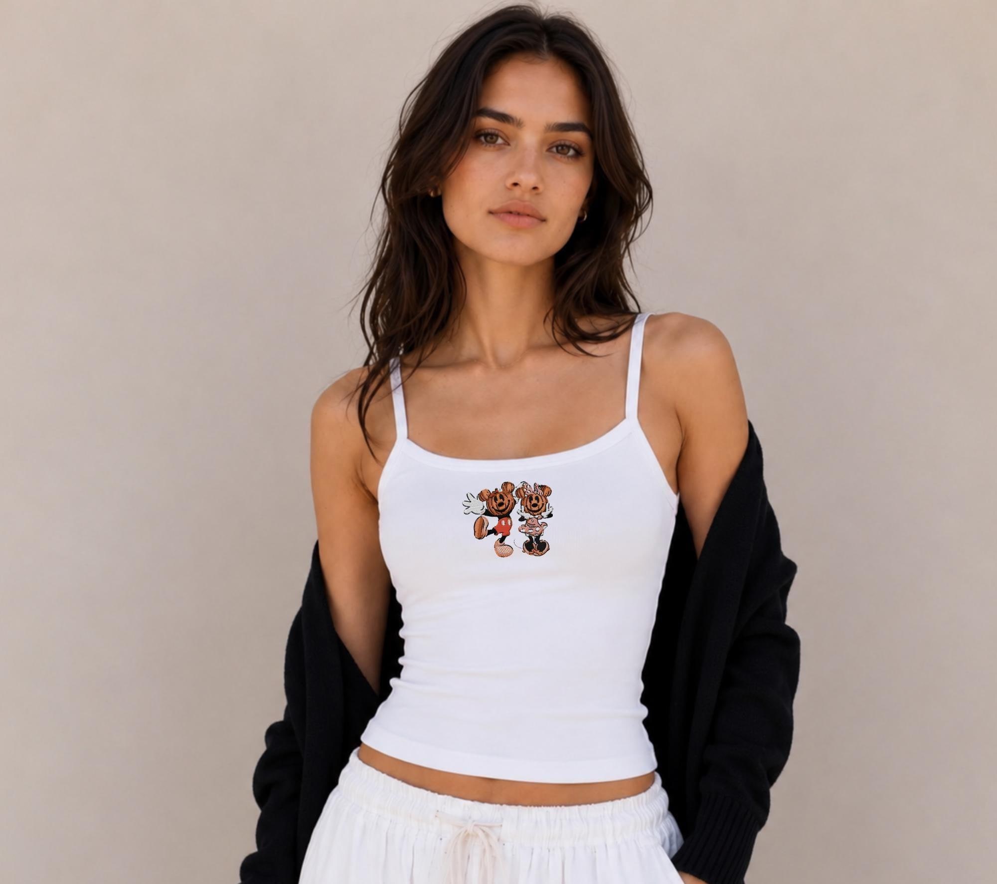 Embroidered Mickey and Minnie Pumpkin Tank Top for Disney Halloween – Fall Disney Pumpkin Shirt and Tee