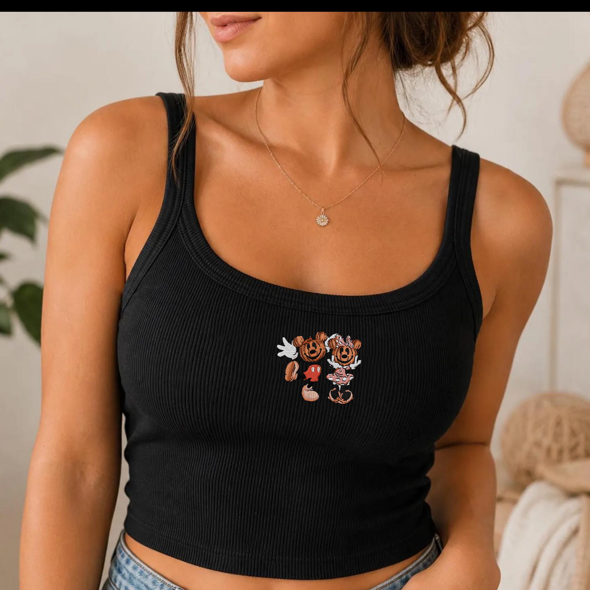 Embroidered Mickey and Minnie Pumpkin Tank Top for Disney Halloween – Fall Disney Pumpkin Shirt and Tee - photo 3