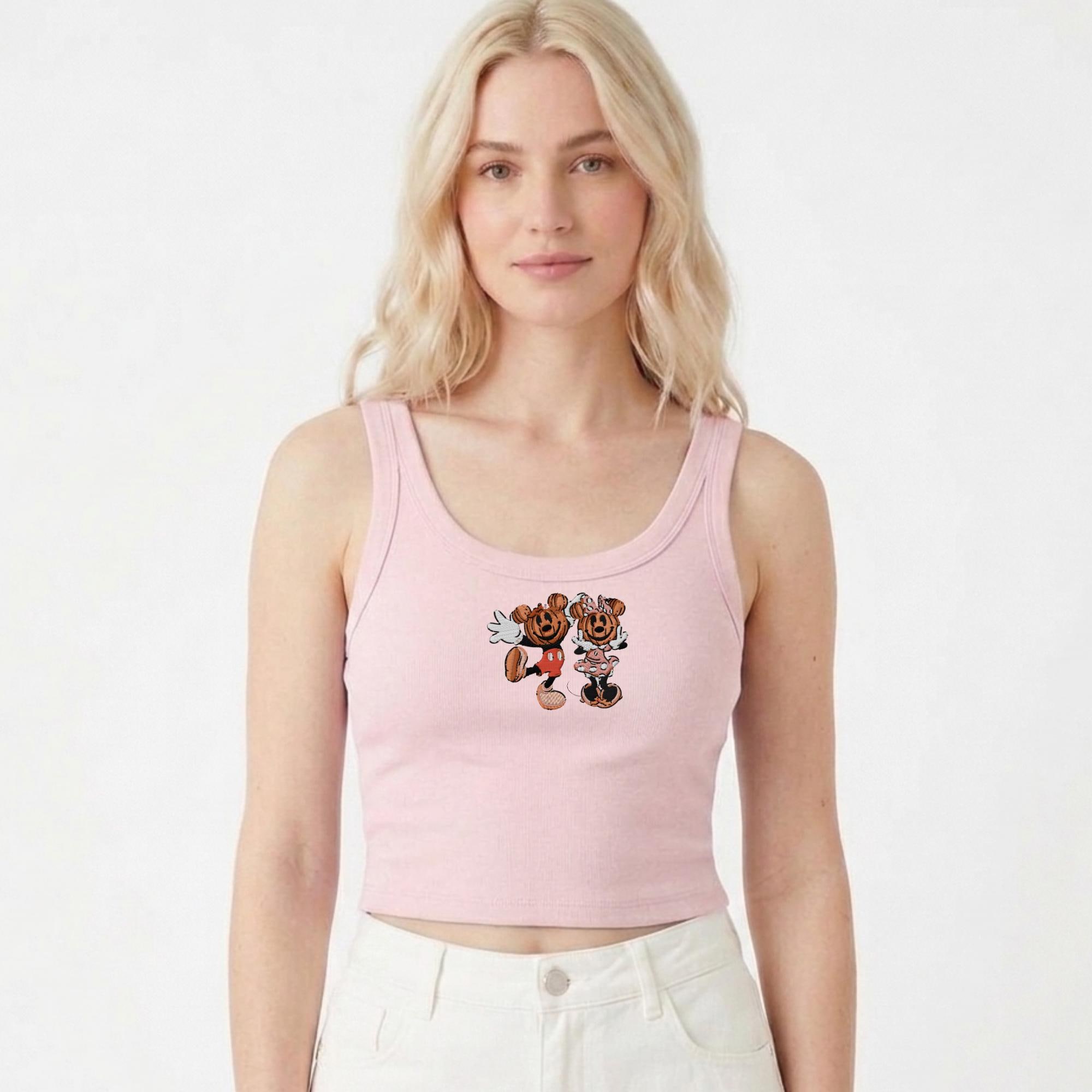 Embroidered Mickey and Minnie Pumpkin Tank Top for Disney Halloween – Fall Disney Pumpkin Shirt and Tee - photo 6
