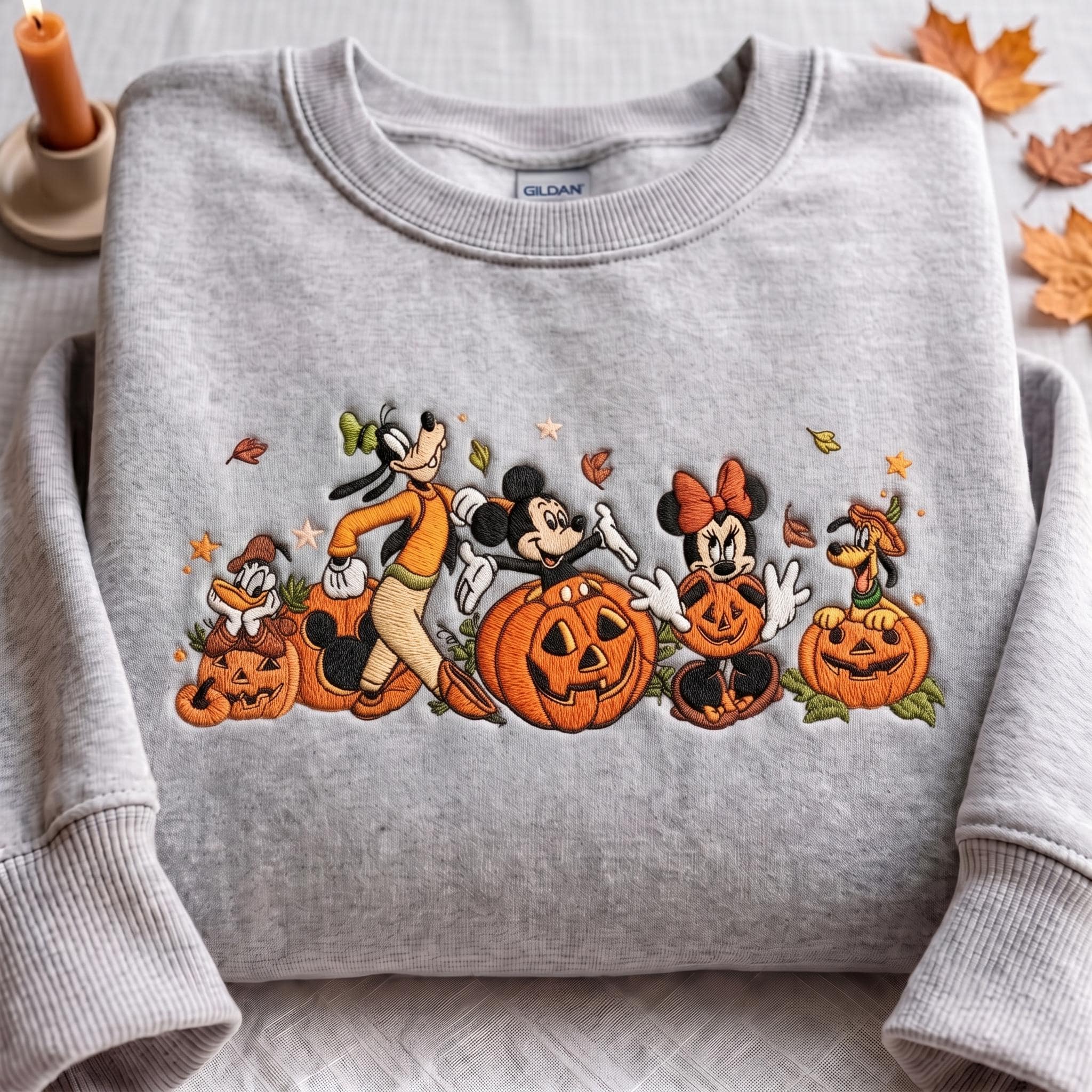 Embroidered Mickey and Friends Autumn Pumpkin Sweatshirt with Fall Vibes Quarter Zip and T-Shirt for Disney Halloween Trip - photo 3