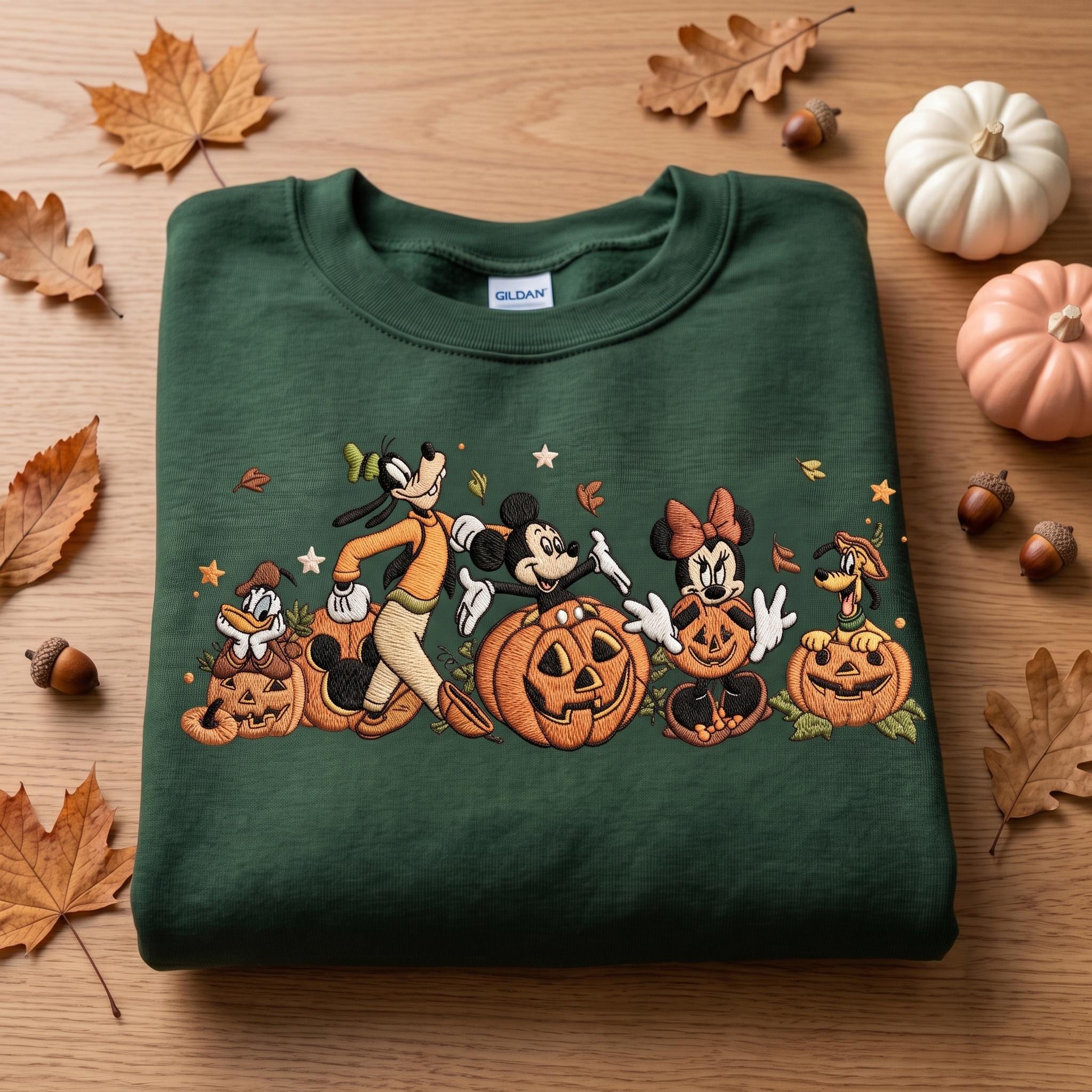 Embroidered Mickey and Friends Autumn Pumpkin Sweatshirt with Fall Vibes Quarter Zip and T-Shirt for Disney Halloween Trip - photo 5