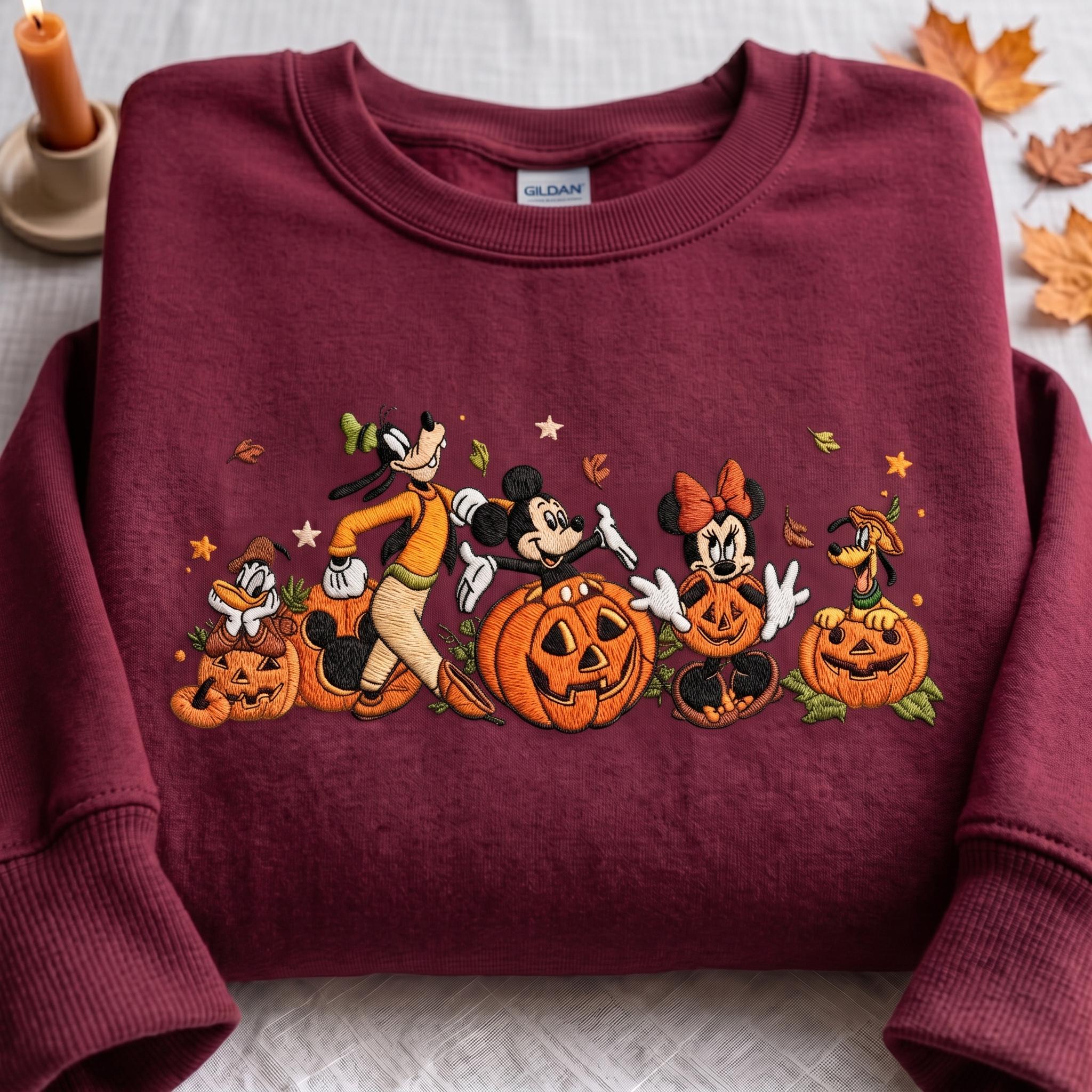 Embroidered Mickey and Friends Autumn Pumpkin Sweatshirt with Fall Vibes Quarter Zip and T-Shirt for Disney Halloween Trip - photo 6