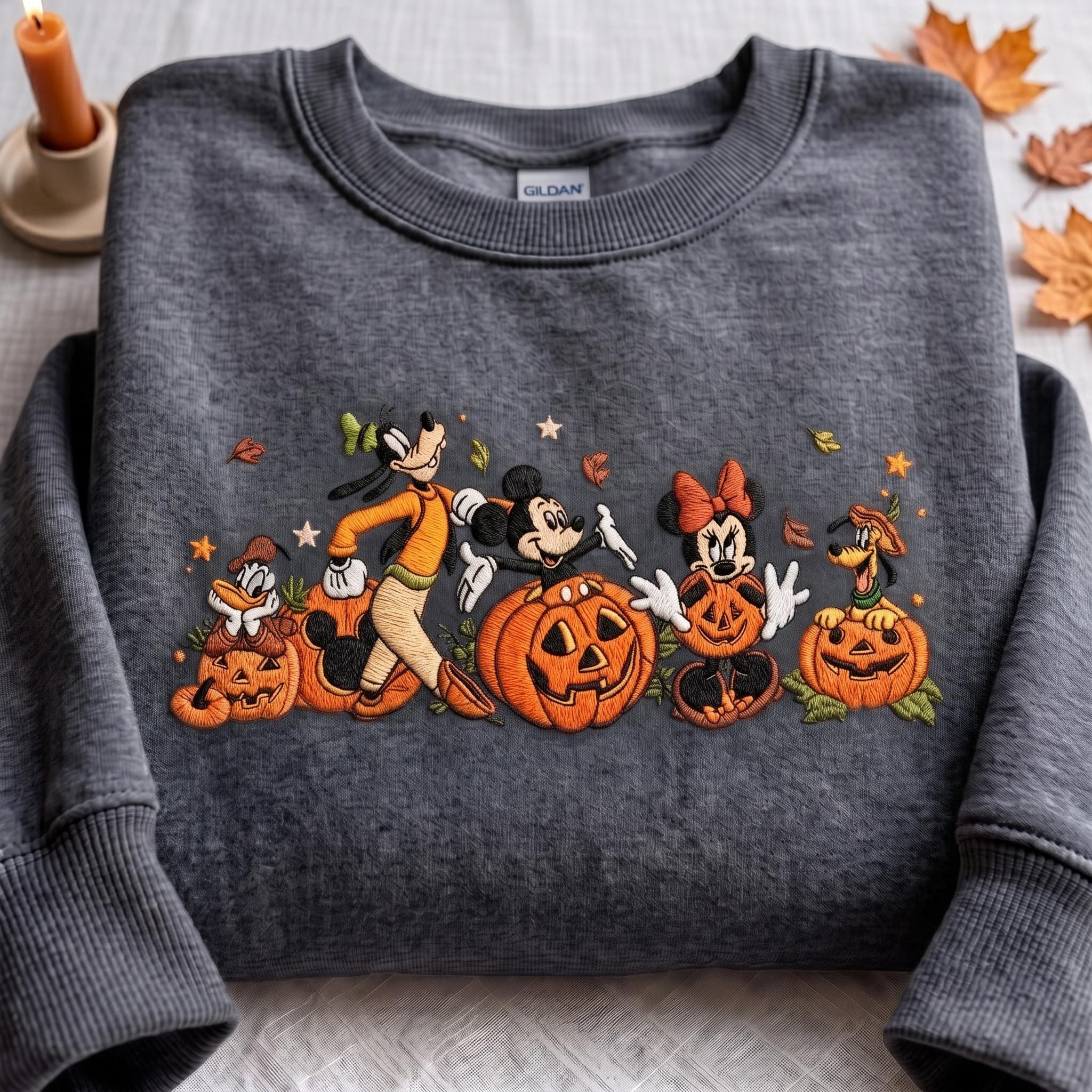 Embroidered Mickey and Friends Autumn Pumpkin Sweatshirt with Fall Vibes Quarter Zip and T-Shirt for Disney Halloween Trip - photo 7