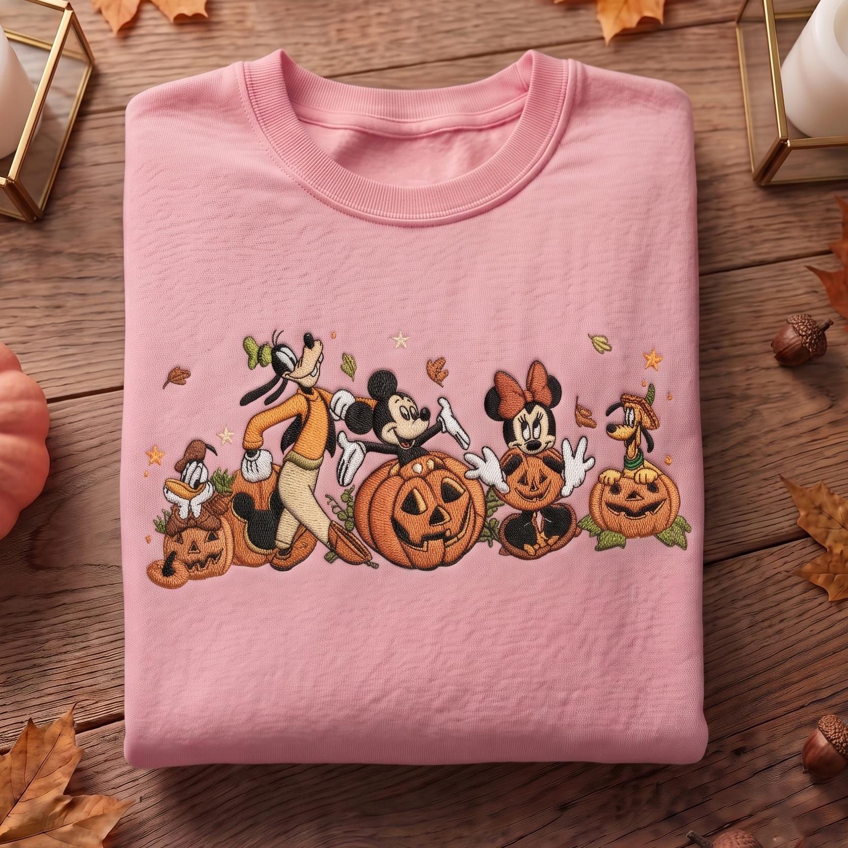 Embroidered Mickey and Friends Autumn Pumpkin Sweatshirt with Fall Vibes Quarter Zip and T-Shirt for Disney Halloween Trip - photo 9