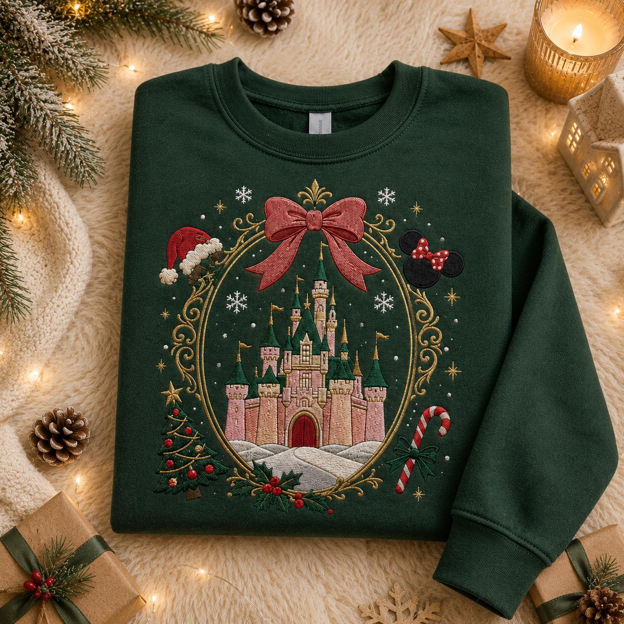 Embroidered Magical Land Coquette Christmas Castle Sweatshirt Crewneck – Cute Disney Christmas Shirt for Holiday Trip Gift - photo 2