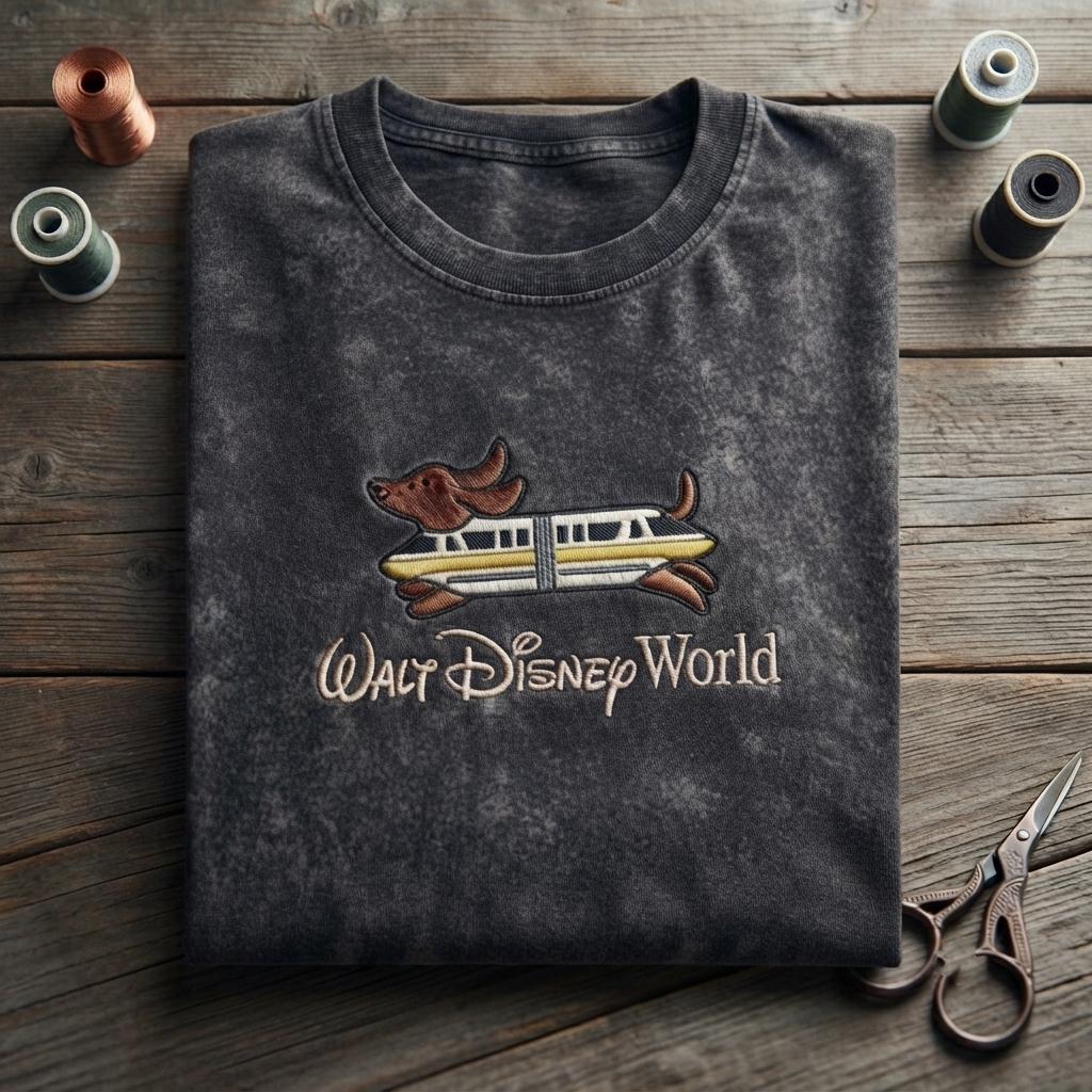 Embroidered Dachshund Monorail Washed Tee – Wiener Dog Walt Disney World Inspired Shirt for a Disney Park Outfit - photo 3