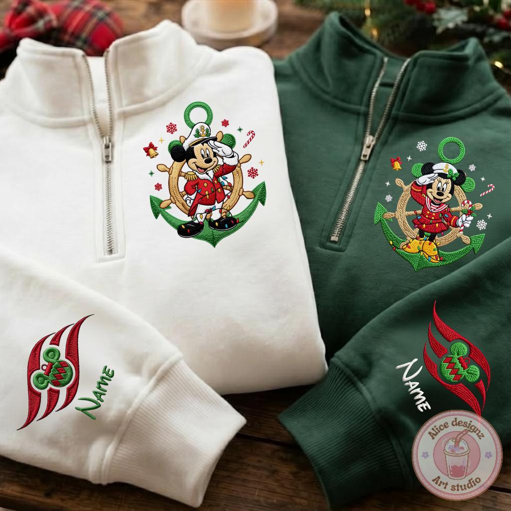Embroidered Mickey and Friends Disney Cruise Christmas Quarter Zip Sweatshirt for Very Merrytime Cruises Merry Xmas Holiday Shirt