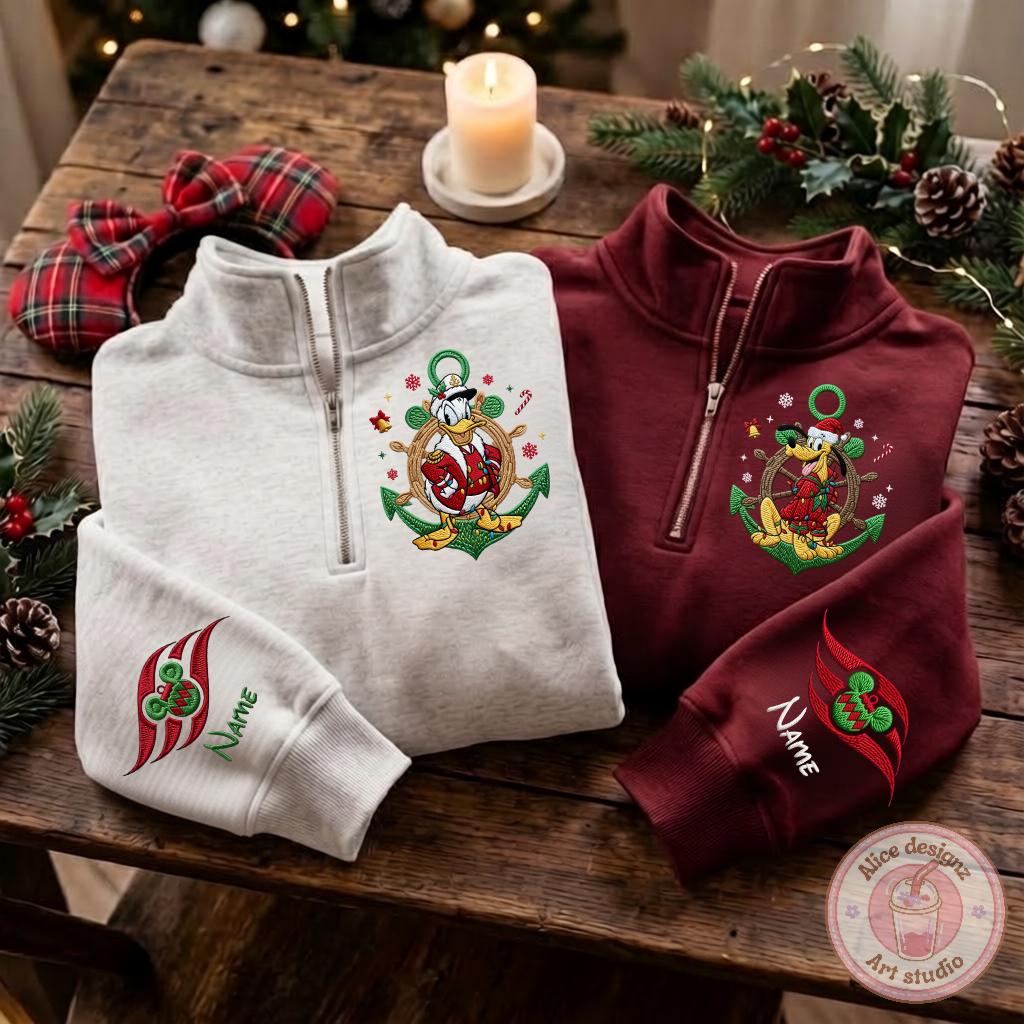 Embroidered Mickey and Friends Disney Cruise Christmas Quarter Zip Sweatshirt for Very Merrytime Cruises Merry Xmas Holiday Shirt - photo 2