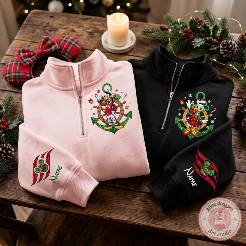 Embroidered Mickey and Friends Disney Cruise Christmas Quarter Zip Sweatshirt for Very Merrytime Cruises Merry Xmas Holiday Shirt - photo 3