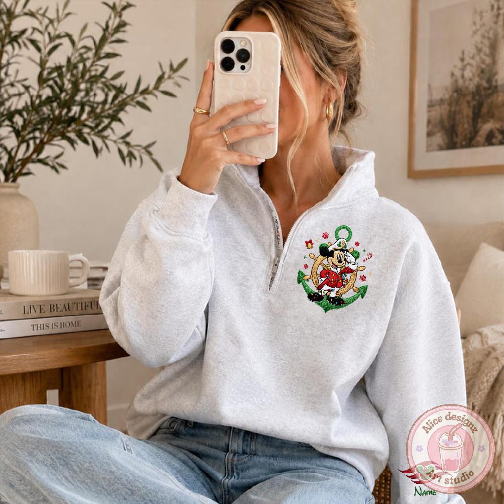 Embroidered Mickey and Friends Disney Cruise Christmas Quarter Zip Sweatshirt for Very Merrytime Cruises Merry Xmas Holiday Shirt - photo 4
