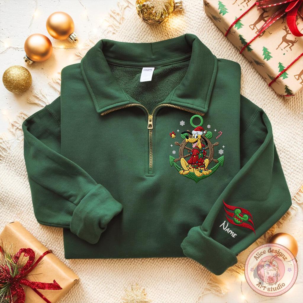 Embroidered Mickey and Friends Disney Cruise Christmas Quarter Zip Sweatshirt for Very Merrytime Cruises Merry Xmas Holiday Shirt - photo 5