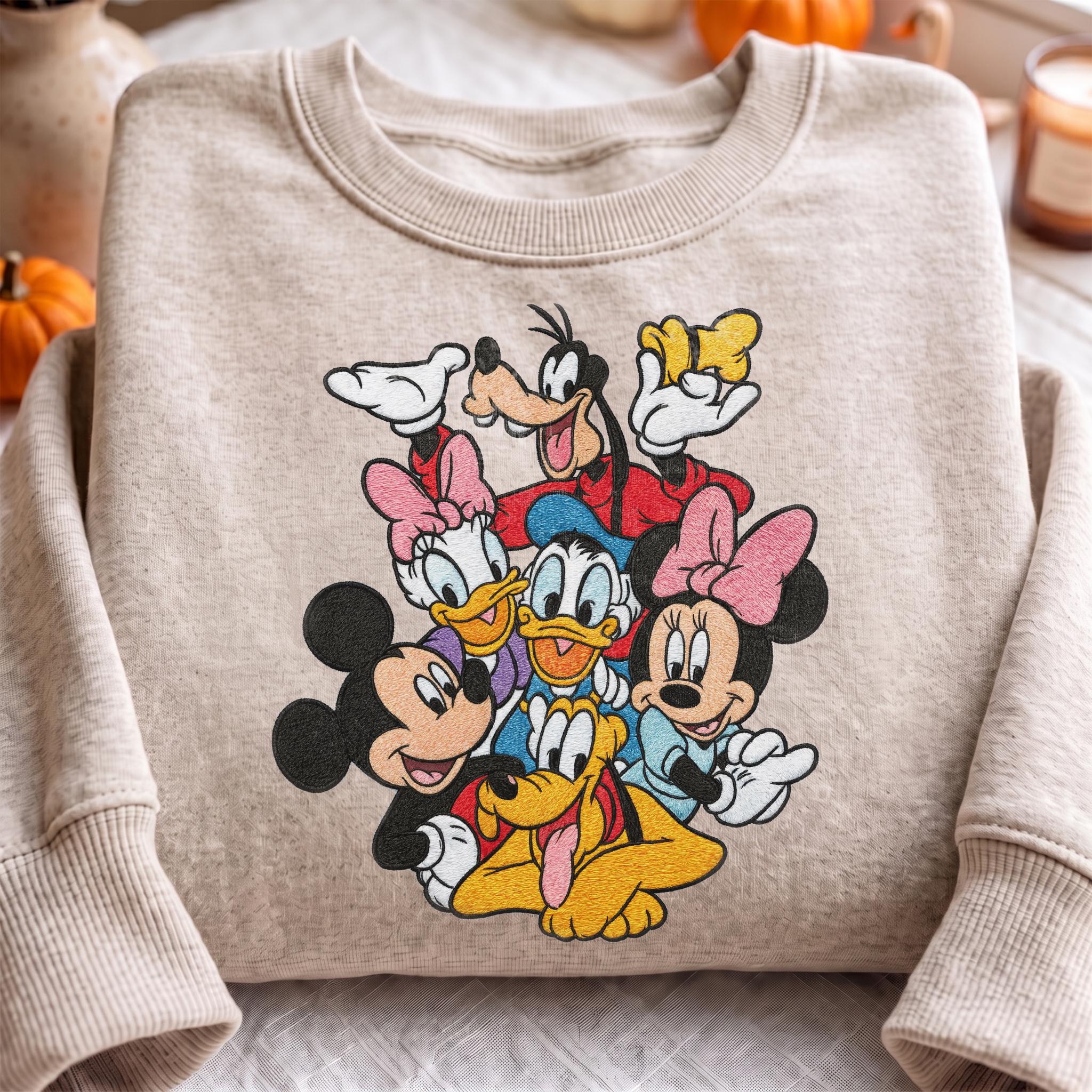 Embroidered Retro Mickey and Friends Mouse Head T-Shirt Sweatshirt Hoodie with Disney Characters Quarter Zip Sweater Mickey and Co