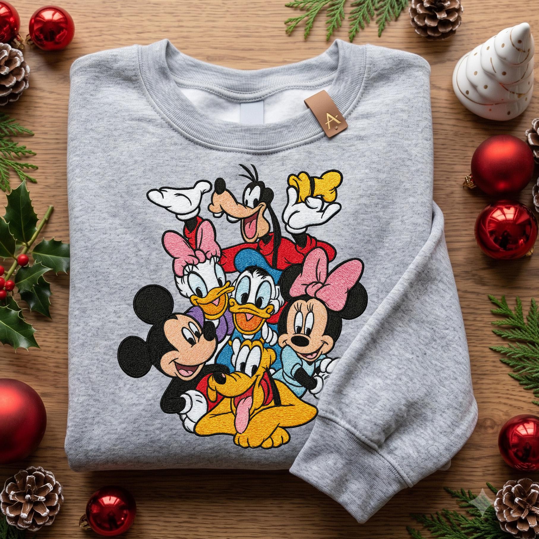 Embroidered Retro Mickey and Friends Mouse Head T-Shirt Sweatshirt Hoodie with Disney Characters Quarter Zip Sweater Mickey and Co - photo 3