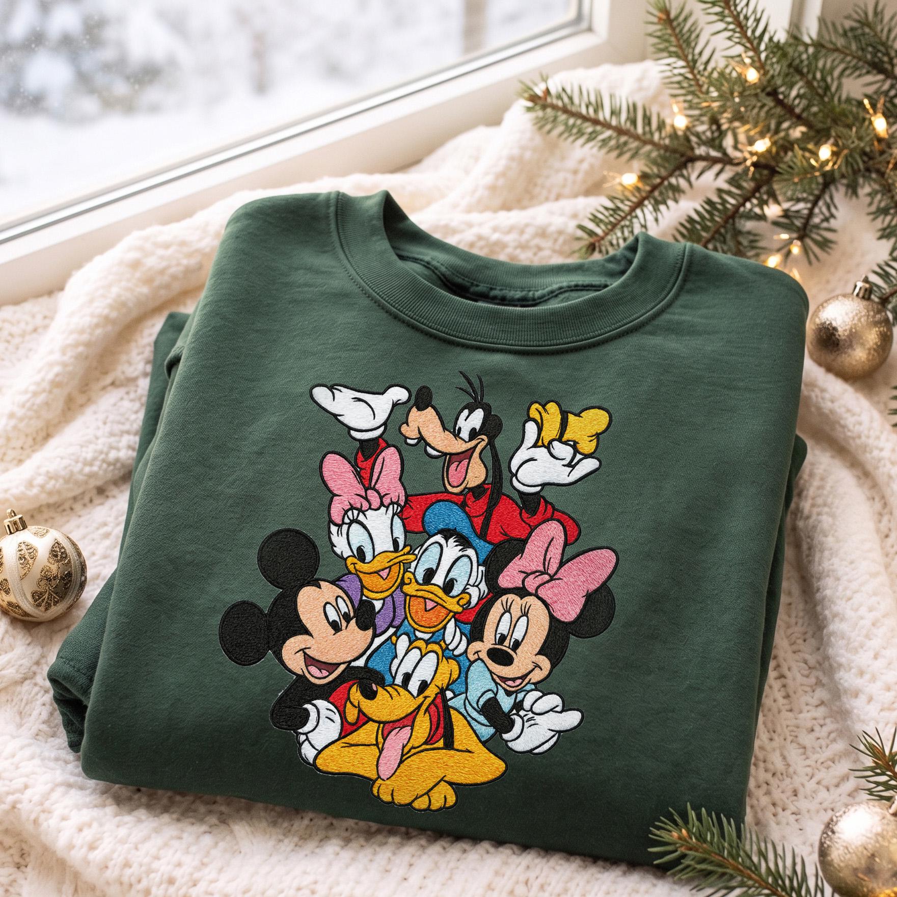 Embroidered Retro Mickey and Friends Mouse Head T-Shirt Sweatshirt Hoodie with Disney Characters Quarter Zip Sweater Mickey and Co - photo 5