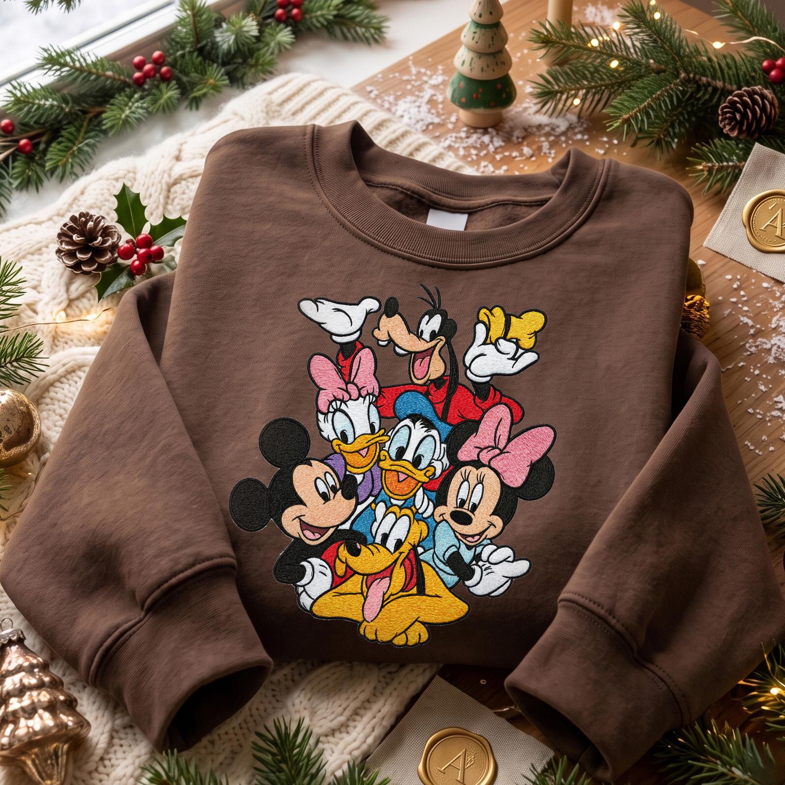 Embroidered Retro Mickey and Friends Mouse Head T-Shirt Sweatshirt Hoodie with Disney Characters Quarter Zip Sweater Mickey and Co - photo 6