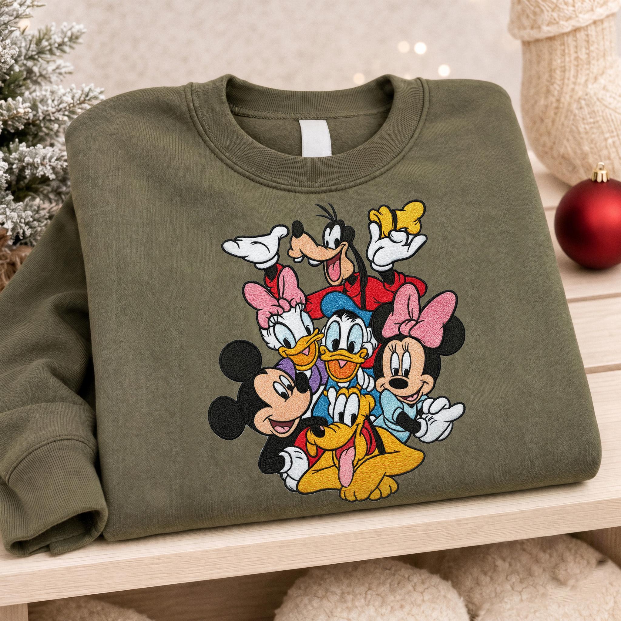 Embroidered Retro Mickey and Friends Mouse Head T-Shirt Sweatshirt Hoodie with Disney Characters Quarter Zip Sweater Mickey and Co - photo 7