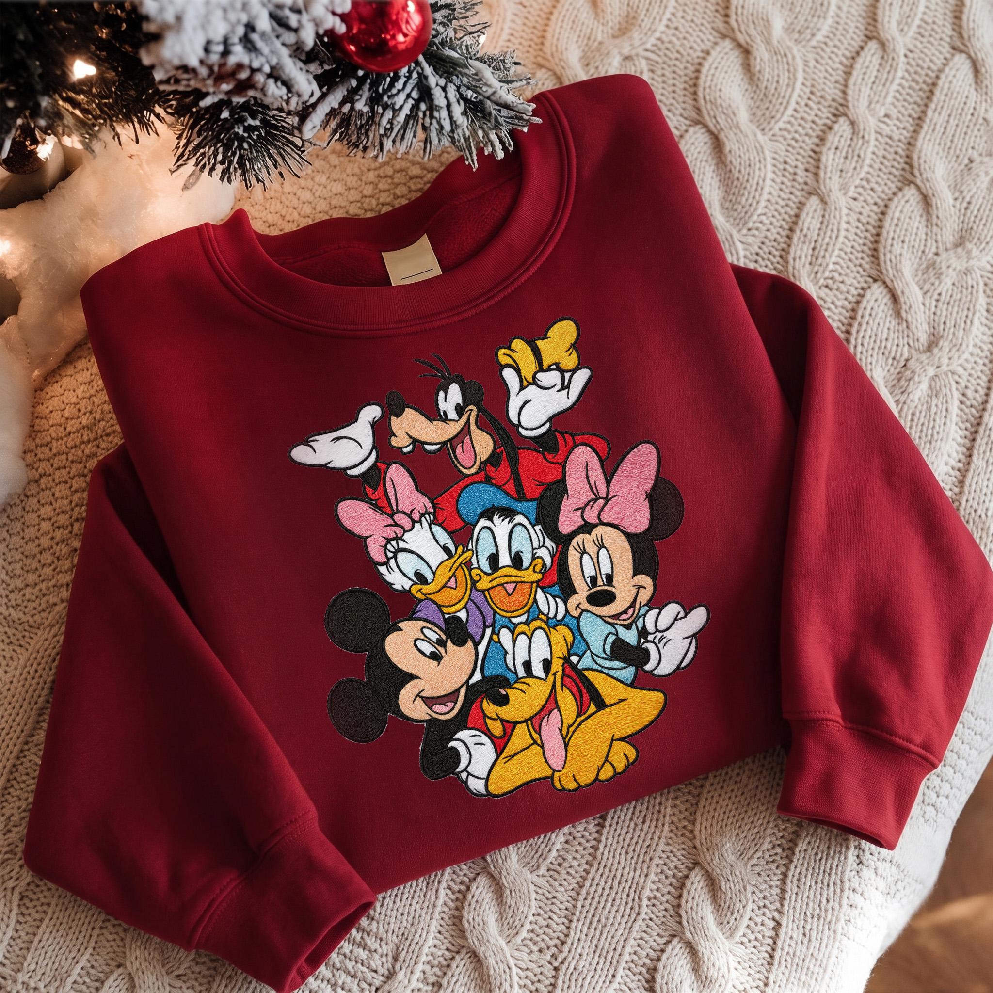 Embroidered Retro Mickey and Friends Mouse Head T-Shirt Sweatshirt Hoodie with Disney Characters Quarter Zip Sweater Mickey and Co - photo 8