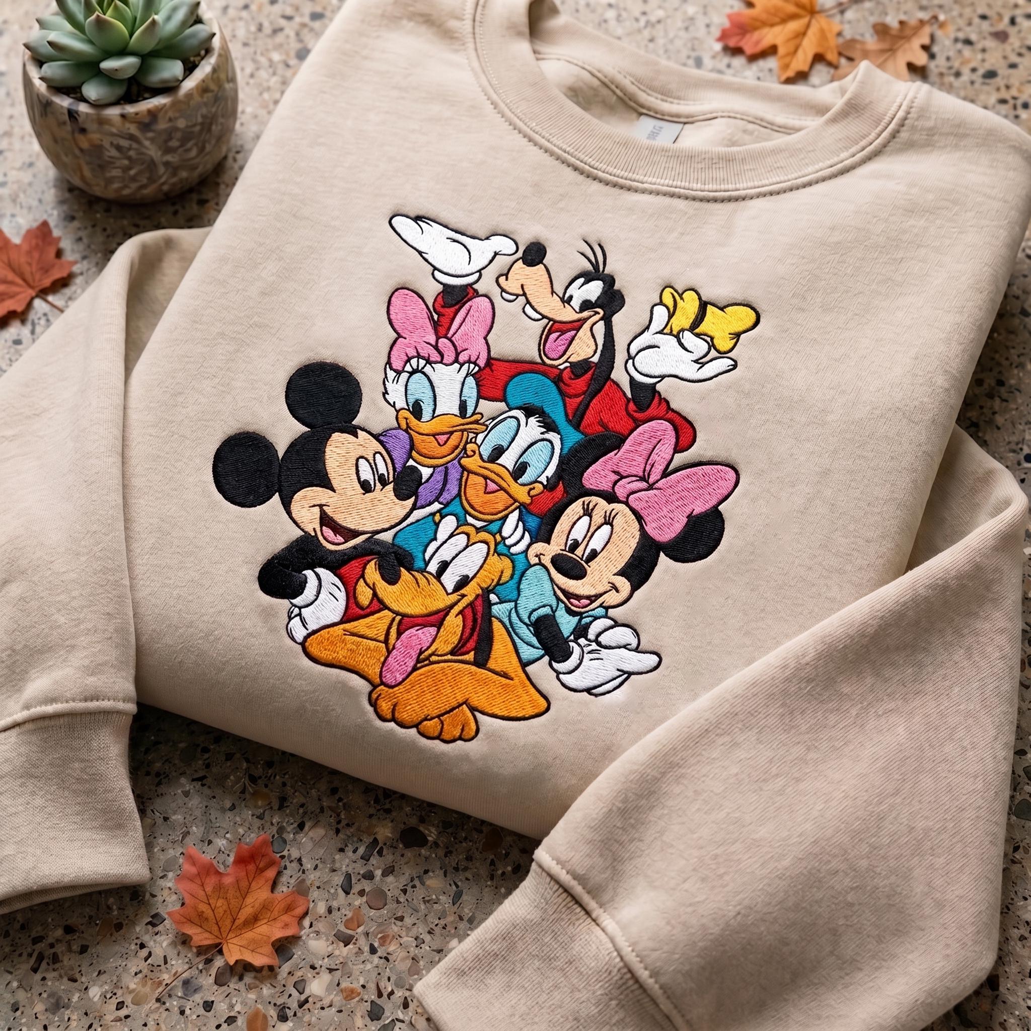 Embroidered Retro Mickey and Friends Mouse Head T-Shirt Sweatshirt Hoodie with Disney Characters Quarter Zip Sweater Mickey and Co - photo 9