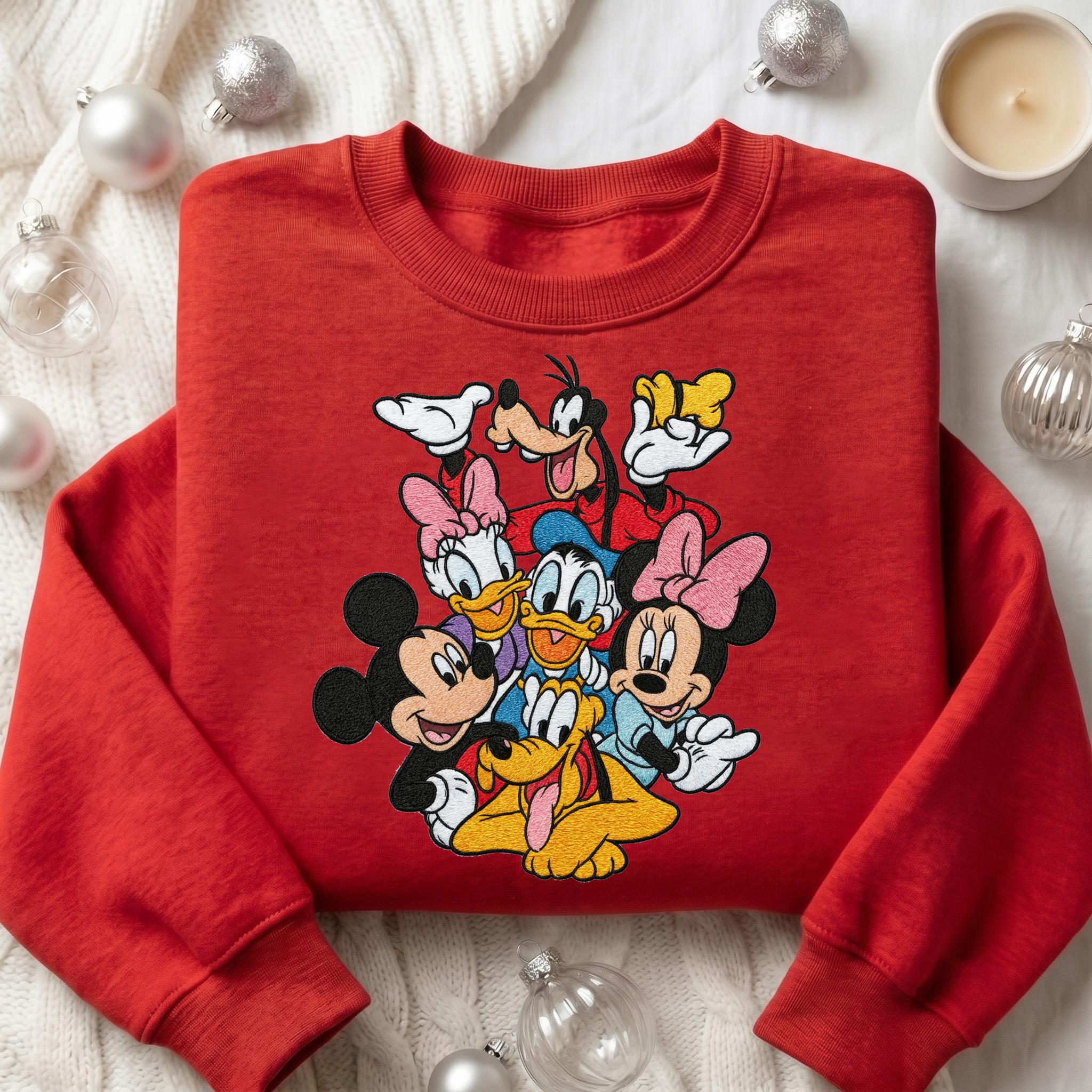 Embroidered Retro Mickey and Friends Mouse Head T-Shirt Sweatshirt Hoodie with Disney Characters Quarter Zip Sweater Mickey and Co - photo 10