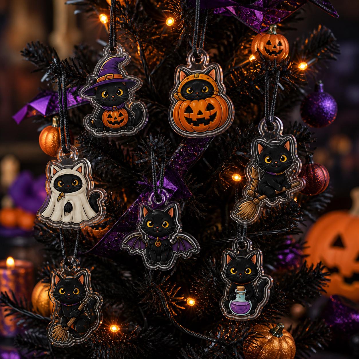 Black Cat Halloween Advent Calendar 2026 – Spooky Witch Cat Countdown Blind Box with Pumpkin and Ghost Keychain Gift - photo 2