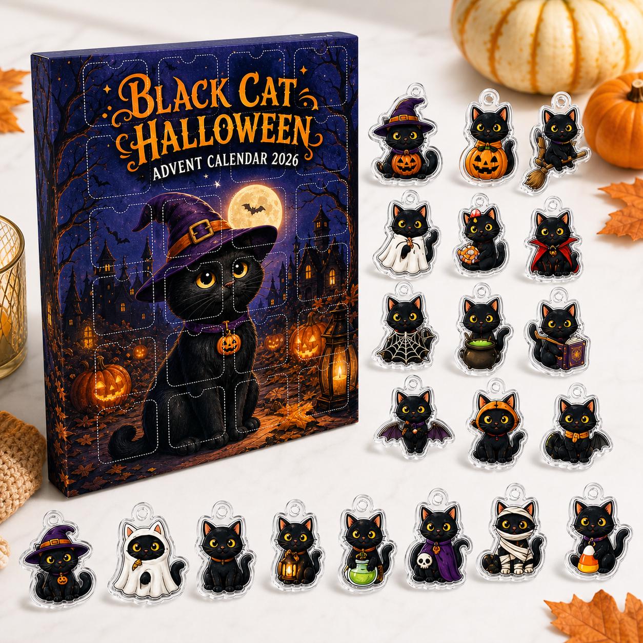 Black Cat Halloween Advent Calendar 2026 – Spooky Witch Cat Countdown Blind Box with Pumpkin and Ghost Keychain Gift - photo 5