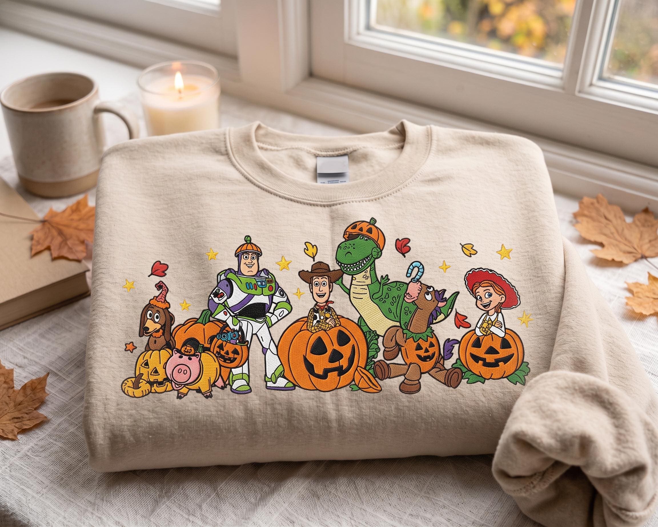 Embroidered Halloween Pumpkin Toy Story Sweatshirt Hoodie with Buzz Woody and Jessie – Disney Pixar Quarter Zip Spooky Toy Friends Tee