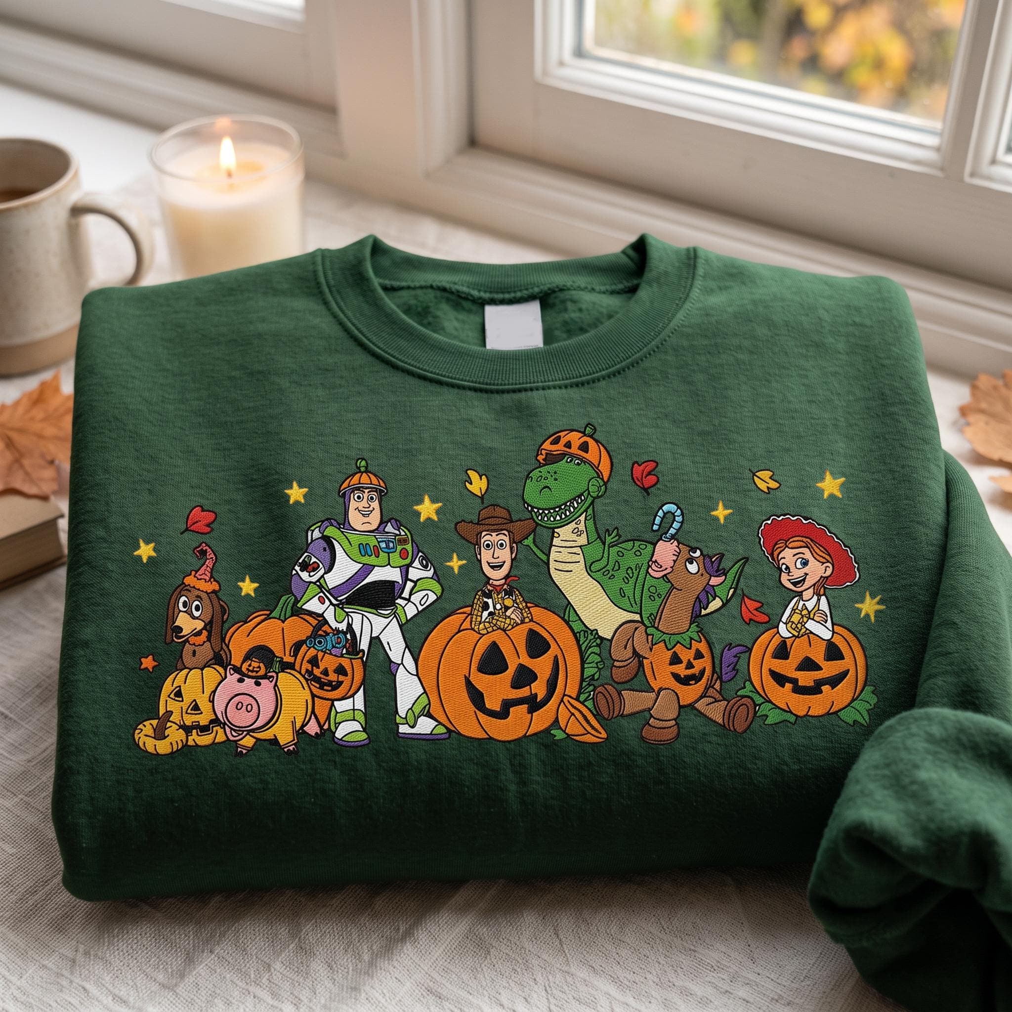 Embroidered Halloween Pumpkin Toy Story Sweatshirt Hoodie with Buzz Woody and Jessie – Disney Pixar Quarter Zip Spooky Toy Friends Tee - photo 4